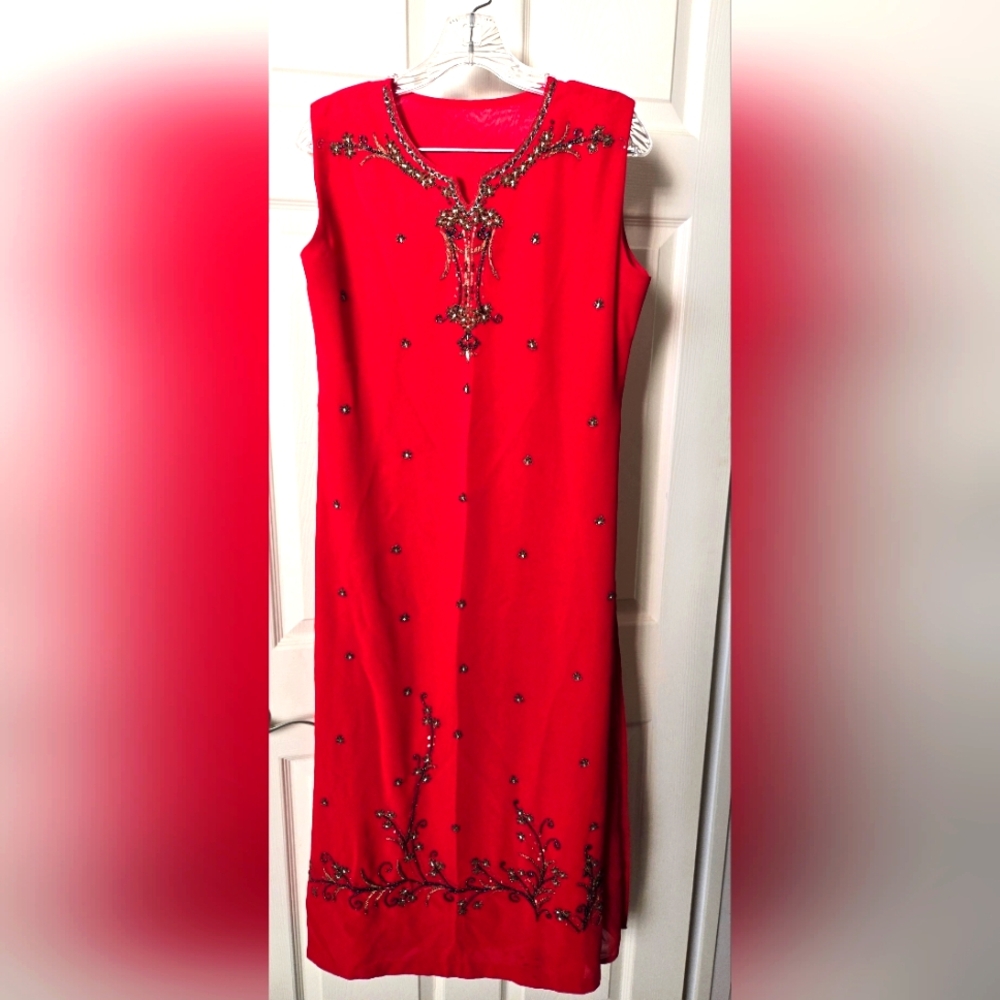 Elegant Red Embellished Dress